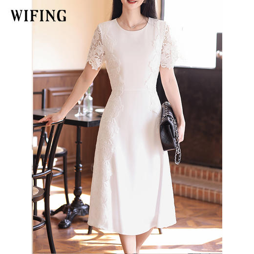 未风白色绣花连衣裙女夏2025年夏季新款气质绝美高腰显瘦长款裙子 商品图3