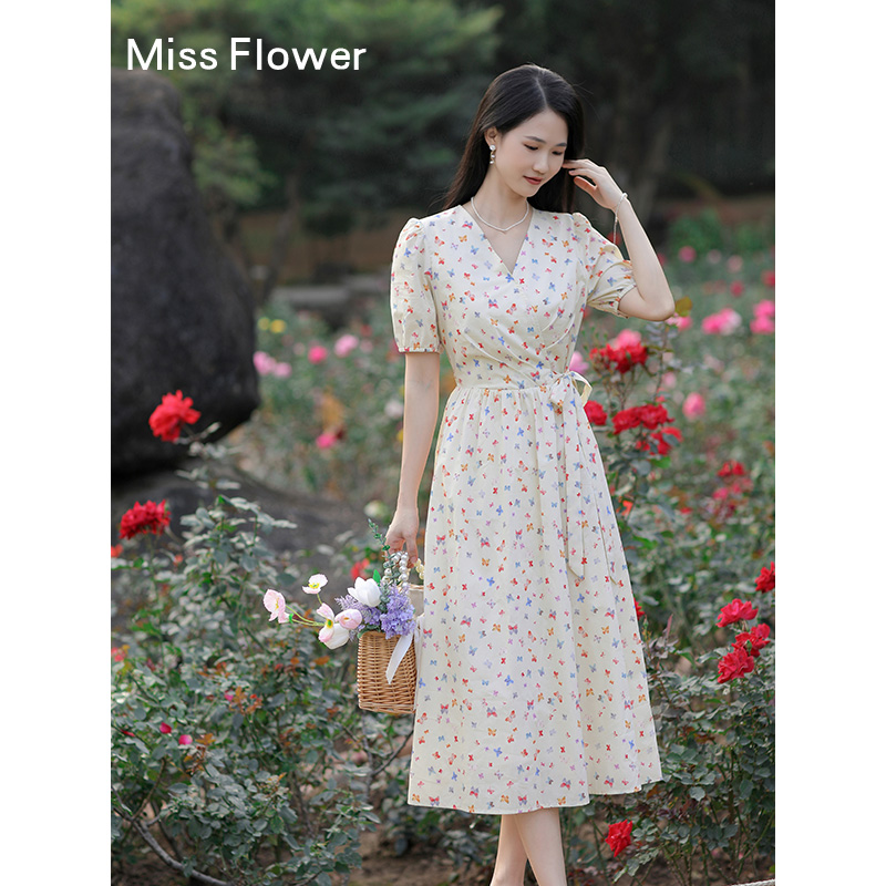 勿忘花纯棉碎花连衣裙夏季衣服女2025新款*微胖女生复古中长裙