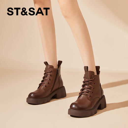 星期六时尚百搭保暖绒里厚底粗跟马丁靴SS341180V9 商品图5