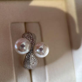 9-10mm两粒ji光正圆珠珠 基本无暇 精工高端配件 纯银 珠宝工艺镶嵌锆石 时髦优雅的一款