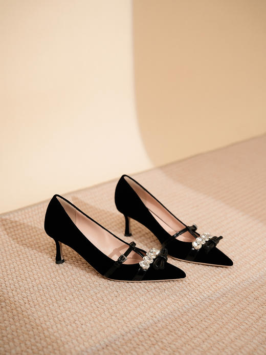 豪麟名鞋N°21 女鞋玛丽珍鞋丝绒N18026P黑色 商品图2