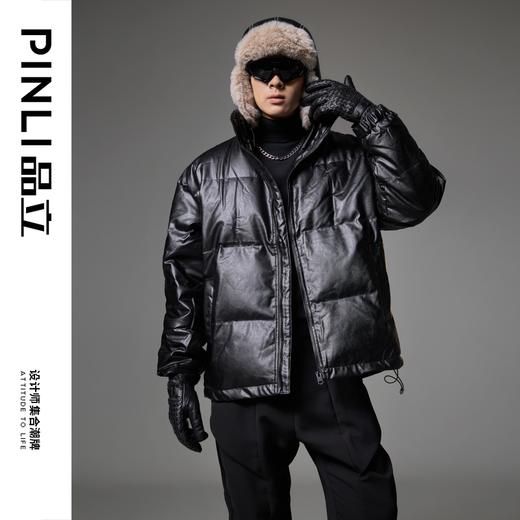 PINLI品立2024冬季新款潮牌立领PU皮羽绒服男士街头个性宽松外套GD243308418 商品图0