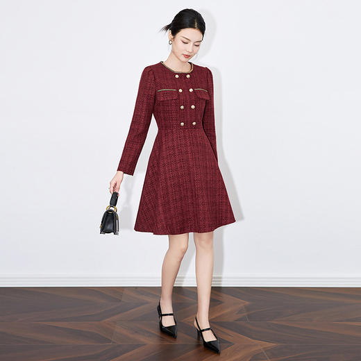 【高货wl】全新升级【铂金会员339/天猫459/差价120】(14553)洛诗琳秋冬小香风名媛气质重工圆领双排扣长袖连衣裙 商品图3