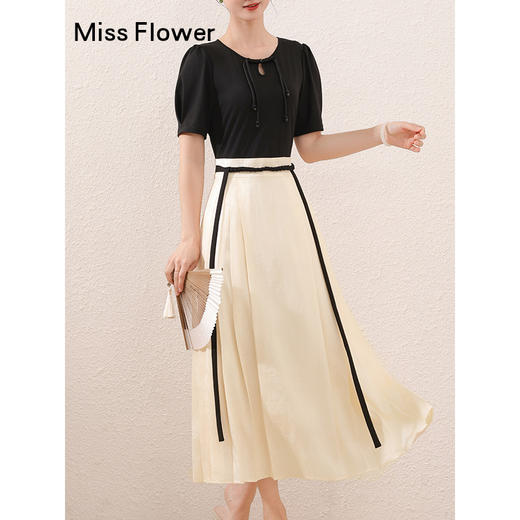 勿忘花杏色针织拼接马面裙日常通勤新中式连衣裙今年流行裙子 商品图3