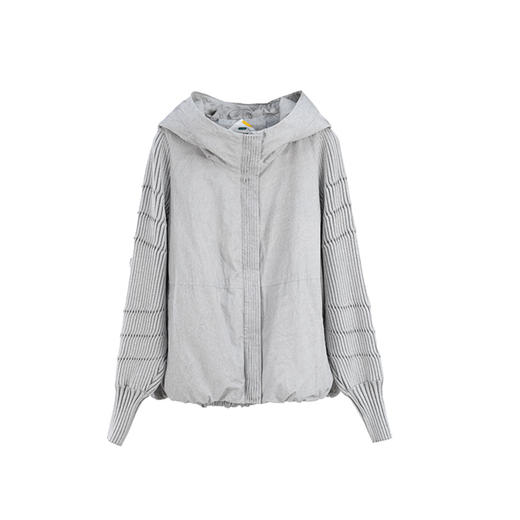 绽放707朵/冬季轻薄连帽材质拼接针织袖子简约宽松短款保暖羽绒服 商品图4