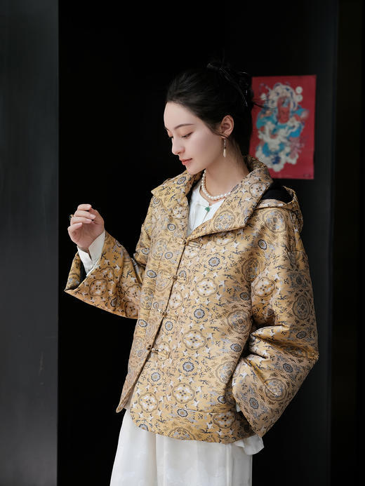 双11惠享 |盛唐牡丹| 鹤鹿同春重缎宋锦连帽夹棉外套[特价品] 商品图0