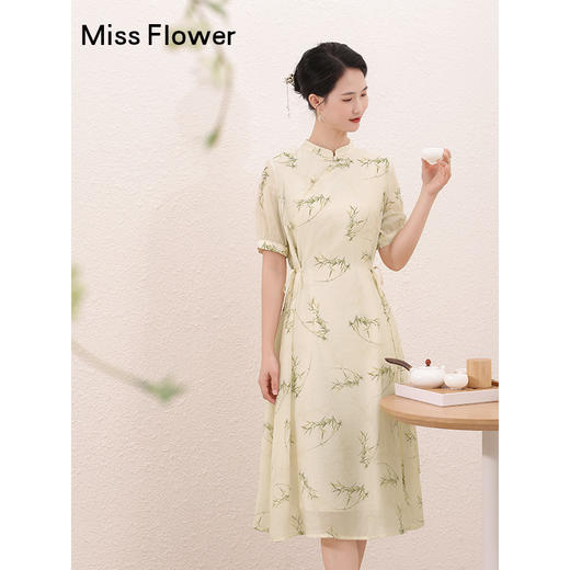 勿忘花天丝连衣裙女夏季新款2025新中式国风改良旗袍夏小个子裙子 商品图3