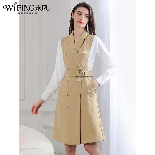 未风西装领显瘦连衣裙女秋2024秋季新款时尚气质职业拼接长袖裙子 商品图3