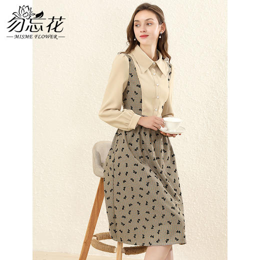 勿忘花格子拼接衬衫连衣裙女初秋2025春季新款气质假两件内搭裙子 商品图3