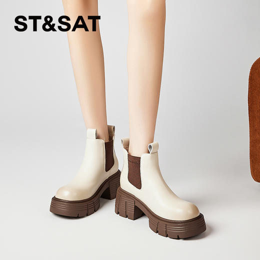 星期六复古做旧感擦色厚底加绒切尔西SSC4118E9Q 商品图3