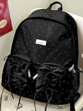 MATE-木与石黑色波点双肩包