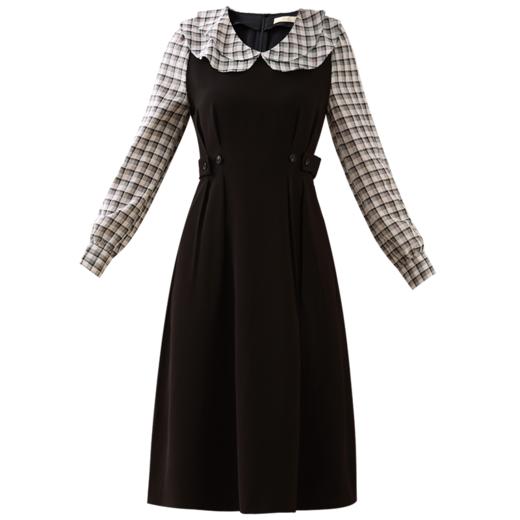 勿忘花黑色格子娃娃领连衣裙2025春女装新款假两件裙子春季穿搭 商品图4