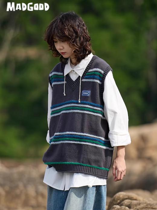 马得工地/MDGDMY243114/仿貂毛提花条纹毛衣马甲 商品图1