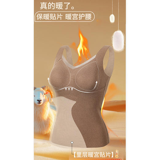 官网499！秋冬三合一带胸垫羊毛蚕丝保暖背心女 V领网纱免穿文胸内搭打底 商品图2