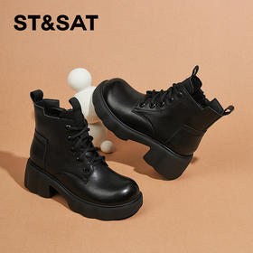 星期六时尚百搭保暖绒里厚底粗跟马丁靴SS341180V9