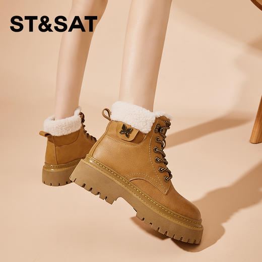 星期六经典复古保暖毛领厚底工装鞋SS341181EW 商品图2