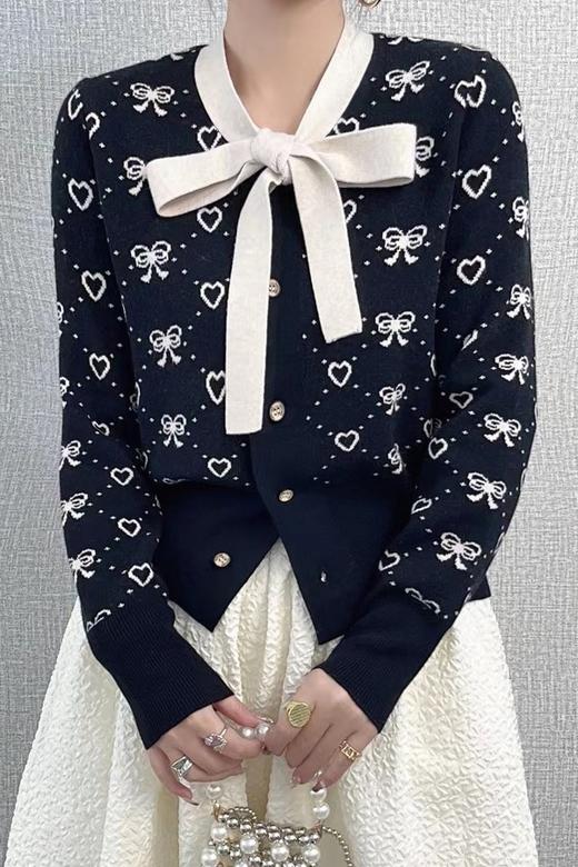 amadella 复古甜美减龄撞色蝴蝶结针织开衫 17516 商品图2