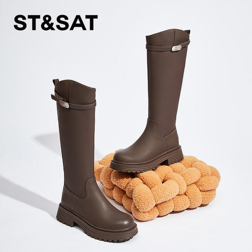 星期六时尚百搭美腿显瘦保暖绒里骑士靴SS341190I7 商品图5