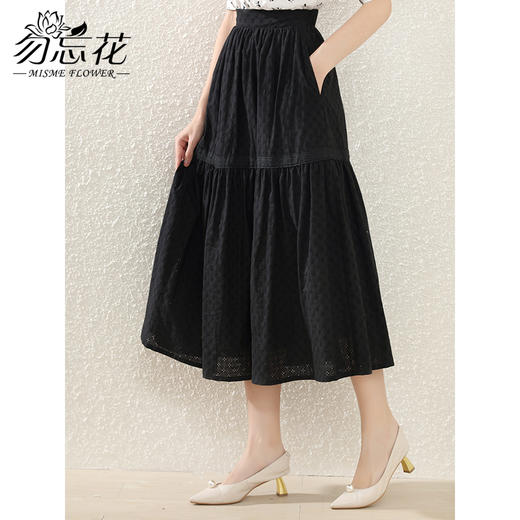 勿忘花黑色气质纯棉百搭半身裙女2024秋季新款休闲显瘦小个子裙子 商品图1