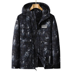 【特大码】【新款DPX】大依优型大码潮款迷彩工装连帽羽绒服鸭绒外套休闲胖子大码男休闲宽松加肥加大上衣