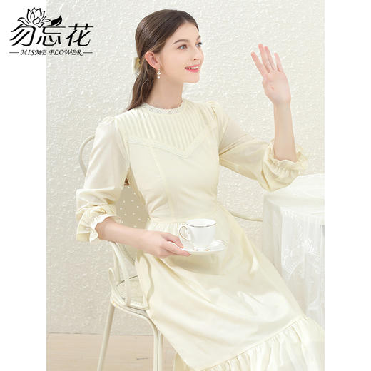 勿忘花黄色气质通勤连衣裙春季新款蓬蓬裙遮肚子显瘦裙子 商品图1