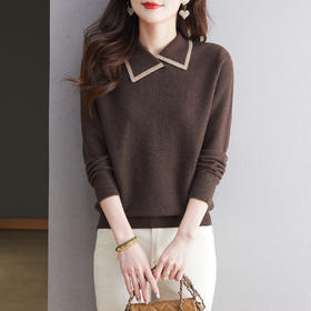 CC-101-2037秋季女装设计感上衣2024新款设计感翻领针织衫套头秋冬毛衣打底衫