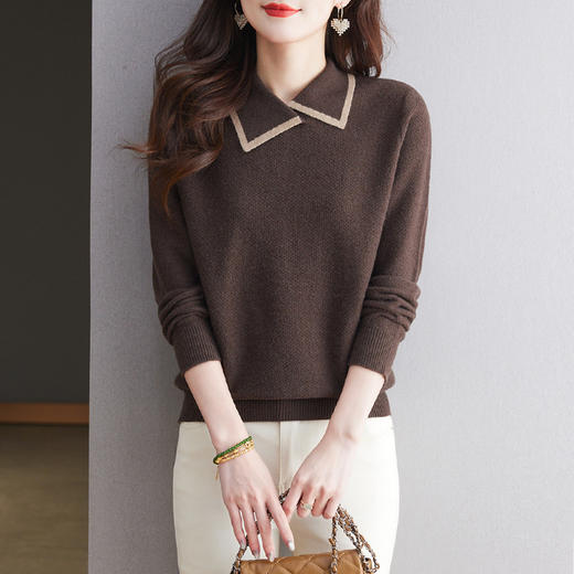 CC-101-2037秋季女装设计感上衣2024新款设计感翻领针织衫套头秋冬毛衣打底衫 商品图0