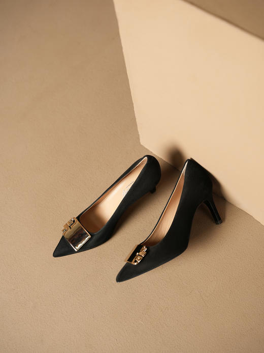 豪麟名鞋进口迪嘉女鞋皮鞋羊反绒面革F24272P黑色 商品图1