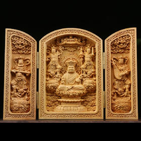 【孔老师推荐】 众佛 | 黄杨木雕，扁三开盒，随身佛龛摆件