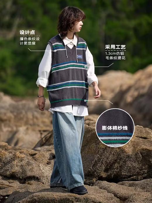 马得工地/MDGDMY243114/仿貂毛提花条纹毛衣马甲 商品图2