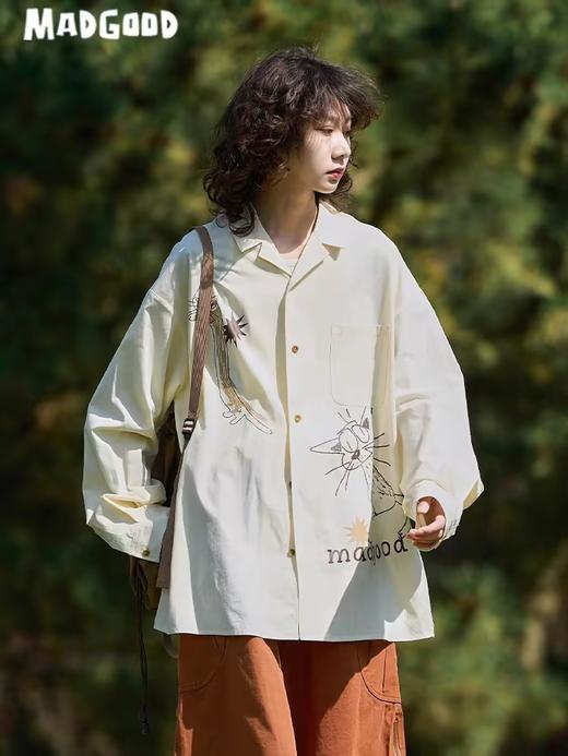 马得工地/MDGDCS243168/小猫印花古巴领长袖衬衫 商品图2