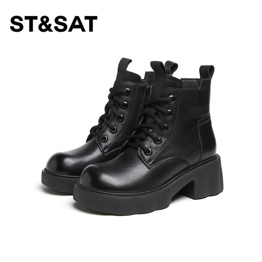 星期六时尚百搭保暖绒里厚底粗跟马丁靴SS341180V9 商品图7