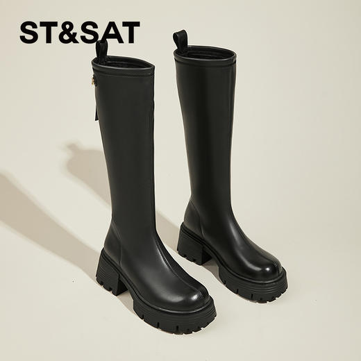 星期六复古擦色鞋头绒里显瘦美腿长靴SS341191EX 商品图2