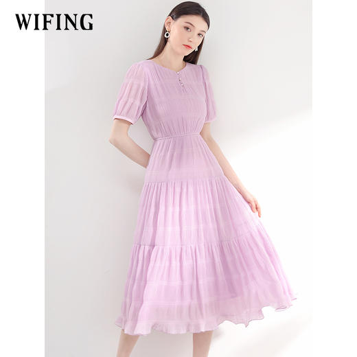 未风紫色雪纺度假连衣裙女夏2025年夏季新款女装法式收腰长款裙子 商品图3