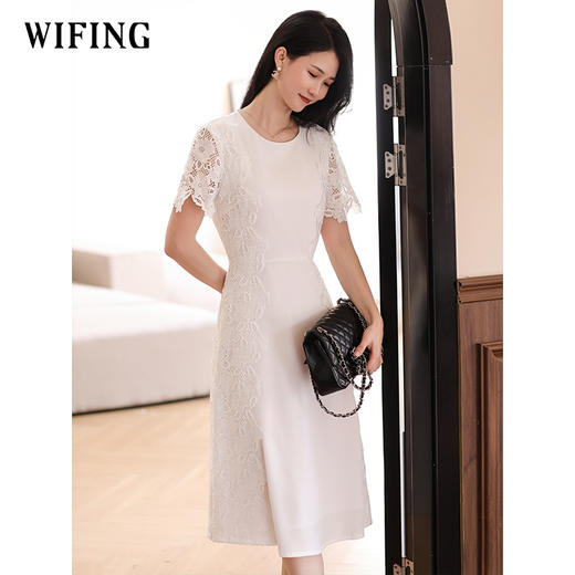 未风白色绣花连衣裙女夏2025年夏季新款气质绝美高腰显瘦长款裙子 商品图0