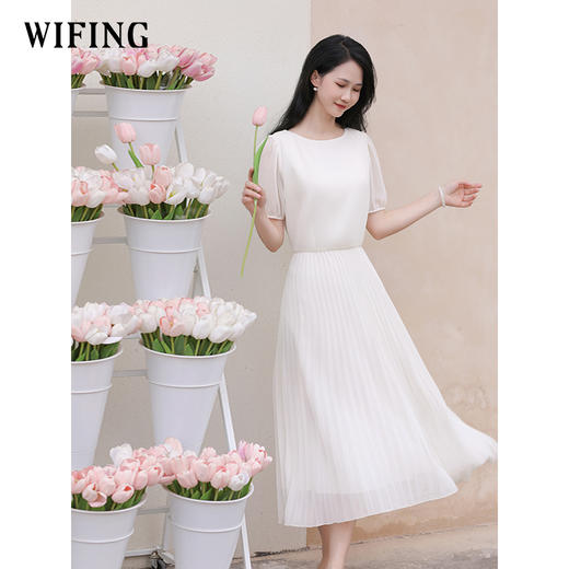 未风泡泡袖雪纺连衣裙女夏2024年夏季新款女装气质显瘦超好看裙子 商品图1