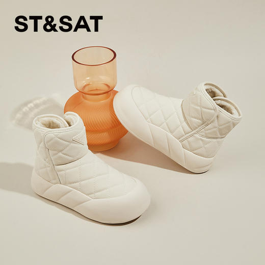 星期六优雅菱纹面包厚底加绒保暖雪地靴SS341121JY 商品图0