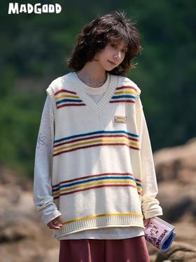 马得工地/MDGDMY243114/仿貂毛提花条纹毛衣马甲