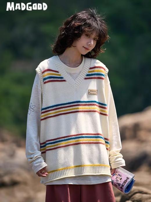 马得工地/MDGDMY243114/仿貂毛提花条纹毛衣马甲 商品图0