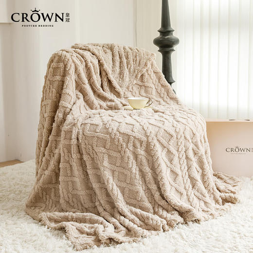 皇冠T1105棕影剪花绒毛毯卡其 商品图0
