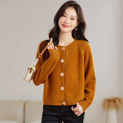 CC-JDS-8895圆领针织开衫外套女2024春秋冬厚款宽松百搭短款毛衣外搭早秋上衣 商品图0