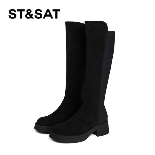 星期六简约百搭弹力拼接绒里厚底瘦瘦靴SS341191FU 商品图9