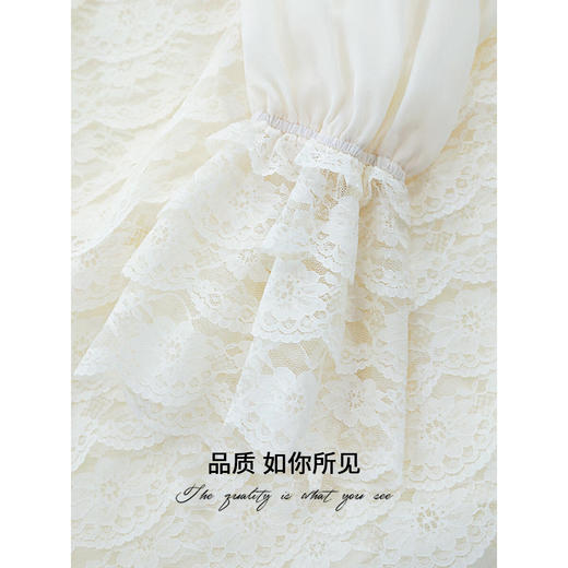 COCOBELLA精致女人味优雅多层蕾丝衫女赫本风白色衬衫LC7028 商品图4