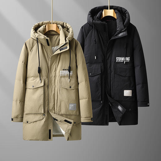 【特大码】【新款DPX】大依优型大码中长款潮款连帽羽绒服鸭绒外套休闲胖子大码男休闲宽松加肥加大上衣 商品图1
