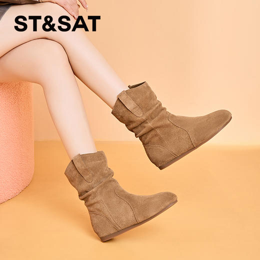 星期六西部牛仔时尚复古加绒堆堆靴SSC4118ELN 商品图7