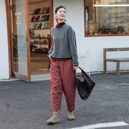 绽放773朵/秋冬三九棉裤砂洗亚麻松紧腰绗棉百搭九分裤休闲萝卜裤 商品图1