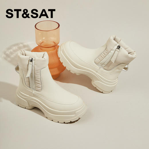 星期六时尚利落拼接绒里厚底短靴SS341181GM 商品图0