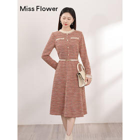 小香风连衣裙新款女装秋季长袖裙子气质高级感穿搭过年战袍