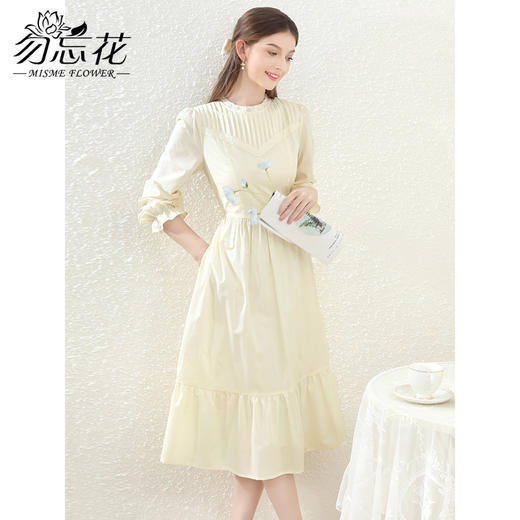 勿忘花黄色气质通勤连衣裙春季新款蓬蓬裙遮肚子显瘦裙子 商品图3