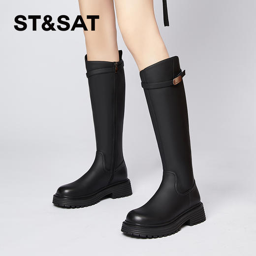 星期六时尚百搭美腿显瘦保暖绒里骑士靴SS341190I7 商品图0